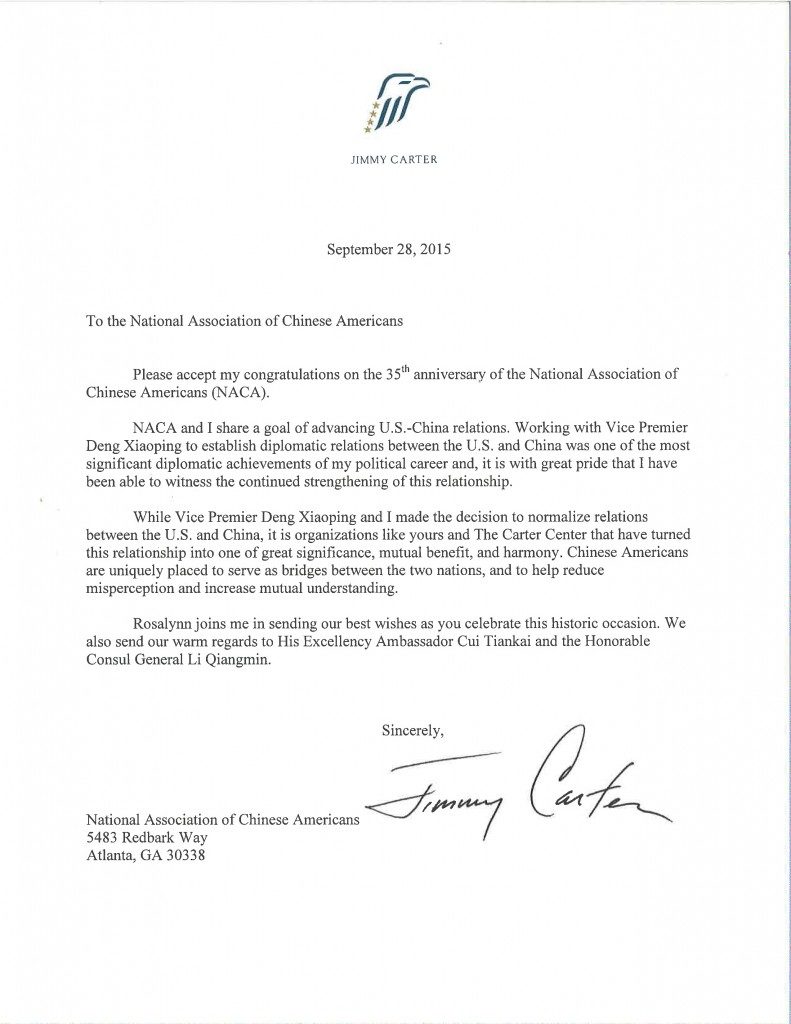 President Carter Letter Of Congrats To Naca